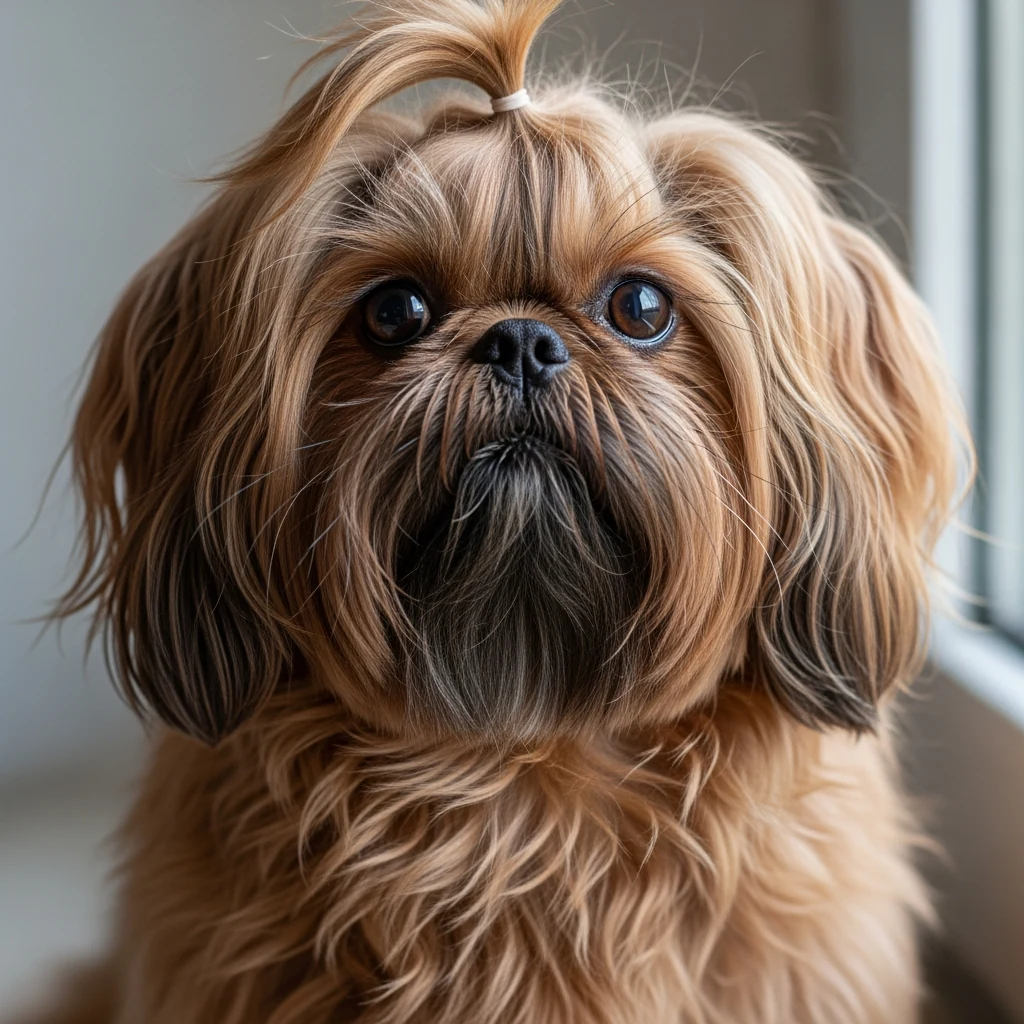 Visage d'un Bichon Russe bien toilette