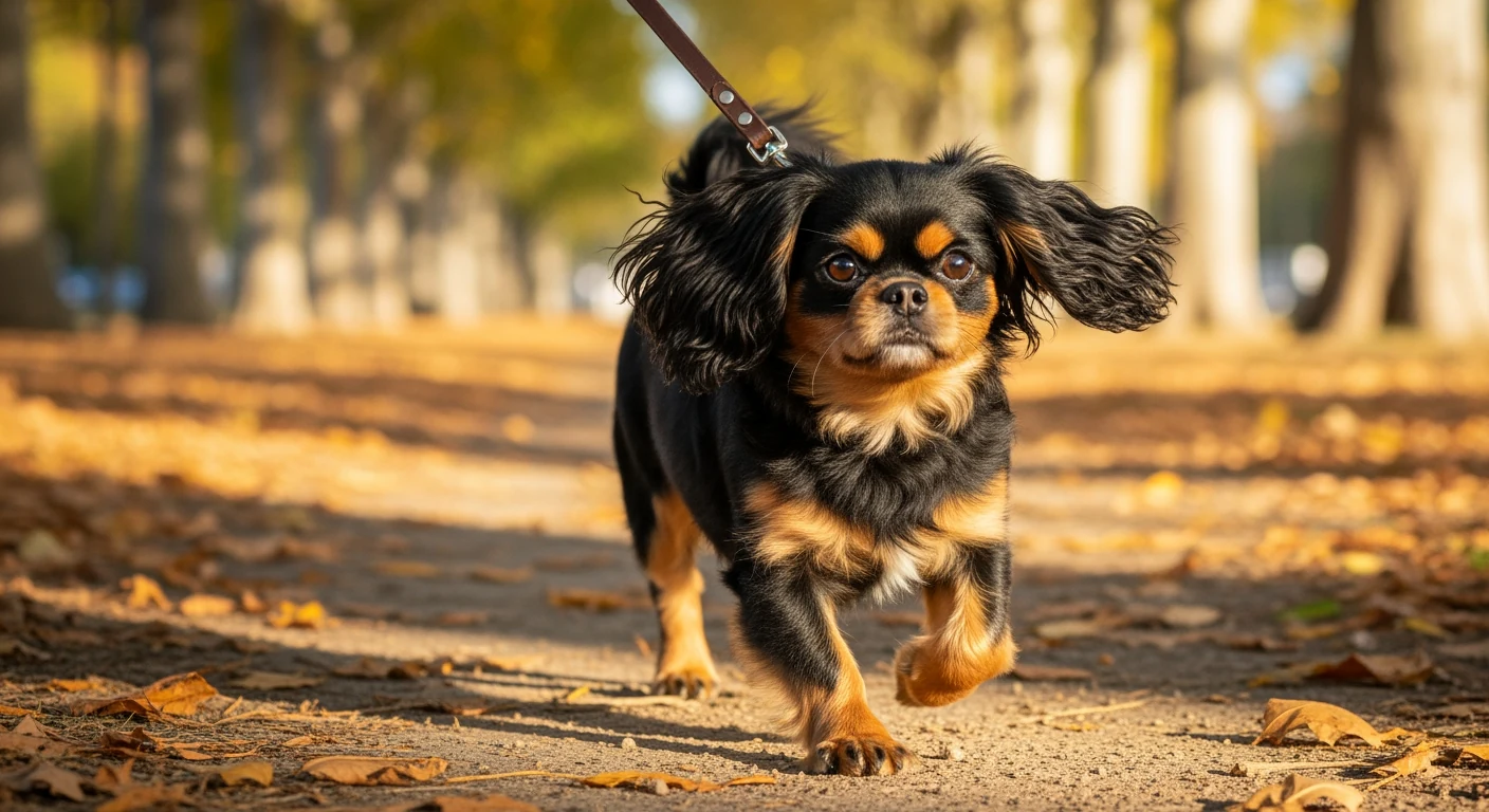 Bichon Russe en promenade dans un jardin